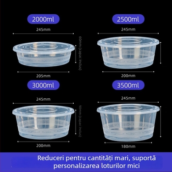 Cutie de unică folosință, mare, rotundă, din PP, ecologică, pentru livrare: hot pot, homar, pui prăjit și pește gătit