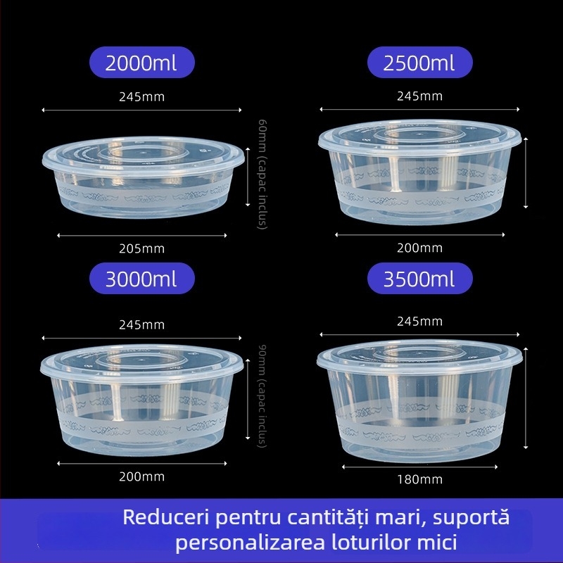 Cutie de unică folosință, mare, rotundă, din PP, ecologică, pentru livrare: hot pot, homar, pui prăjit și pește gătit