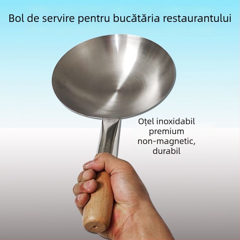 Lingură din oțel inoxidabil cu mâner din lemn – pentru supe și oale mari