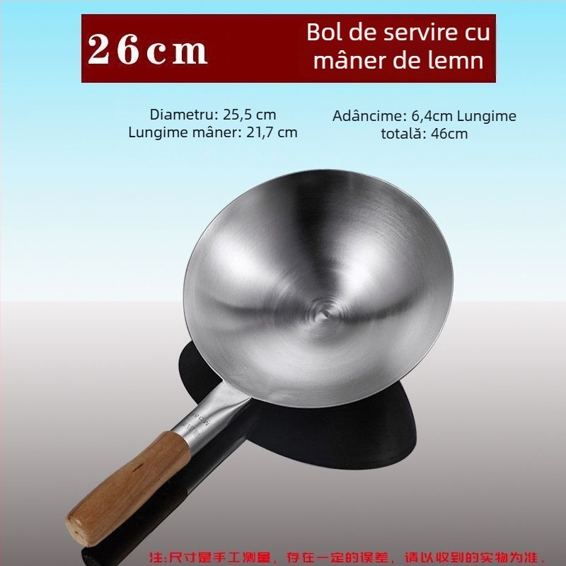 Lingură din oțel inoxidabil cu mâner din lemn – pentru supe și oale mari