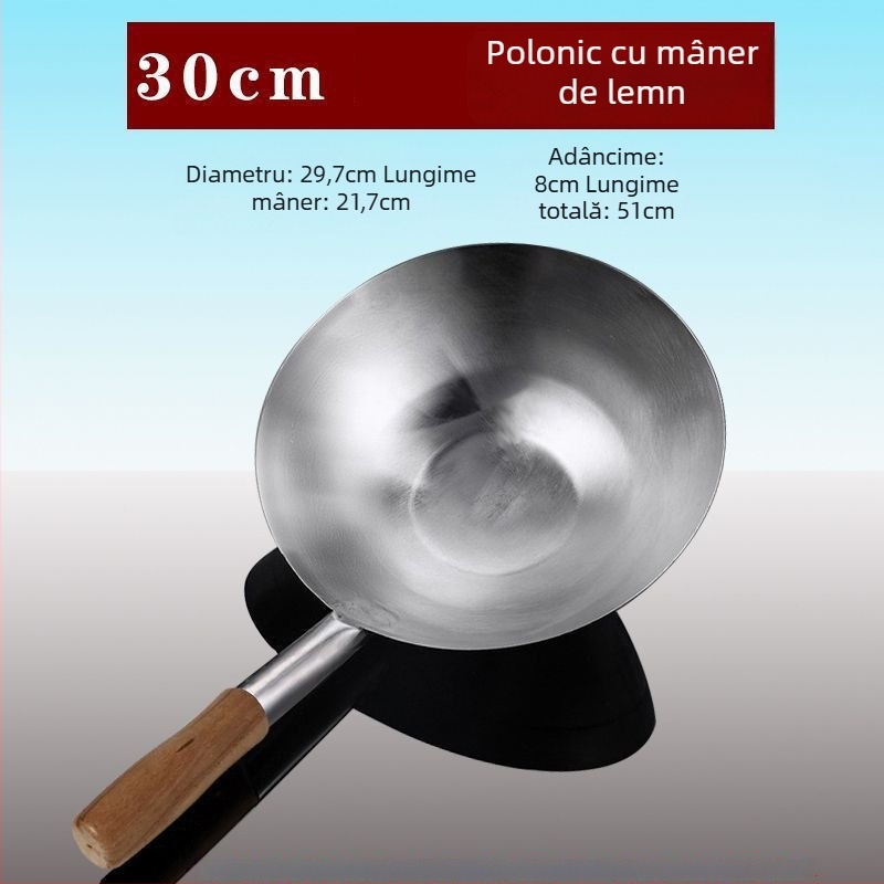 Lingură din oțel inoxidabil cu mâner din lemn – pentru supe și oale mari