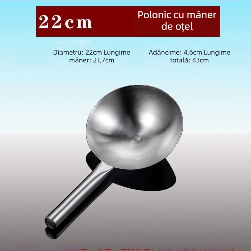 Lingură din oțel inoxidabil cu mâner din lemn – pentru supe și oale mari