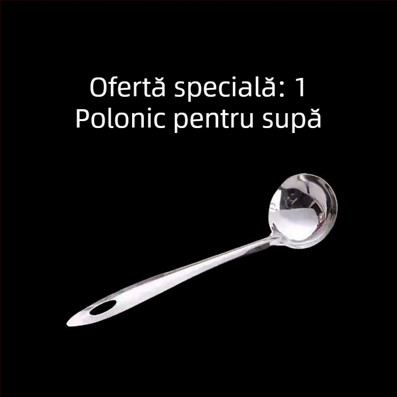 Lingură din oțel inoxidabil cu mâner din lemn – pentru supe și oale mari