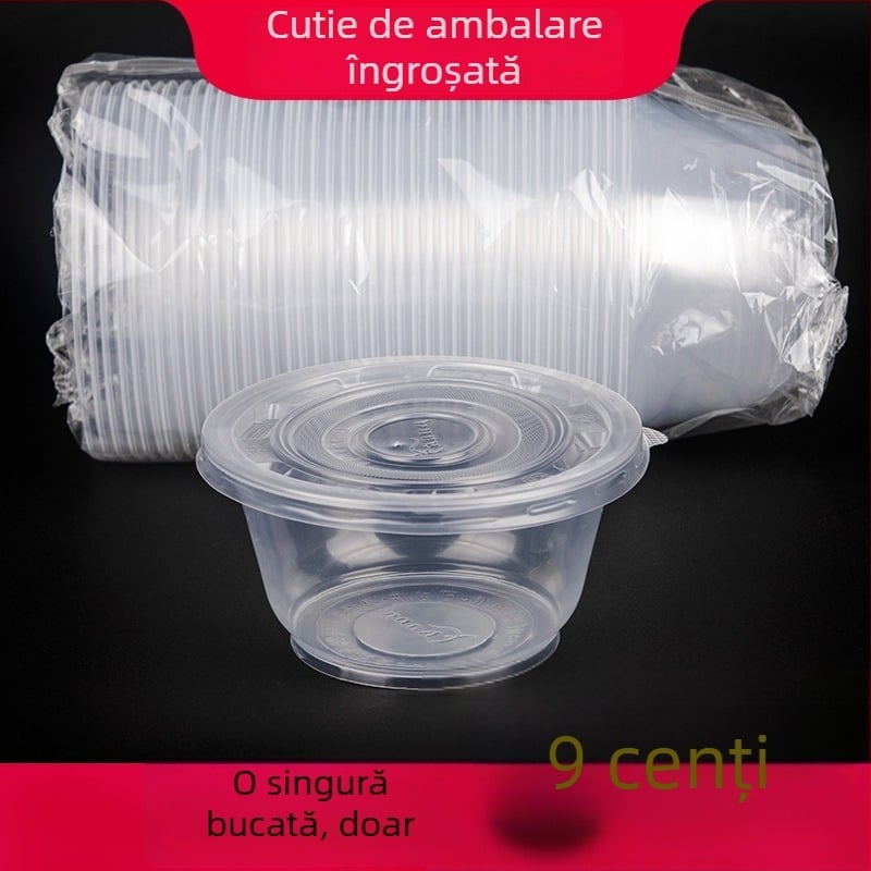 Vas de supă rotund din plastic, de unică folosință, cu capac, compatibil cu microundele, pentru tăiței, la pachet, restaurante și acasă.
