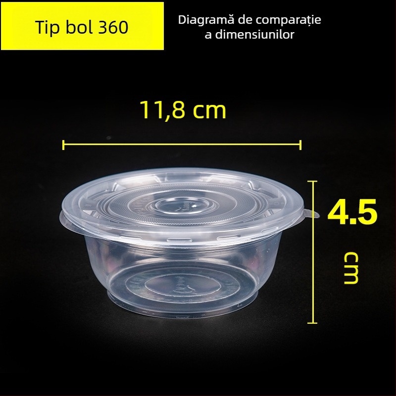 Vas de supă rotund din plastic, de unică folosință, cu capac, compatibil cu microundele, pentru tăiței, la pachet, restaurante și acasă.