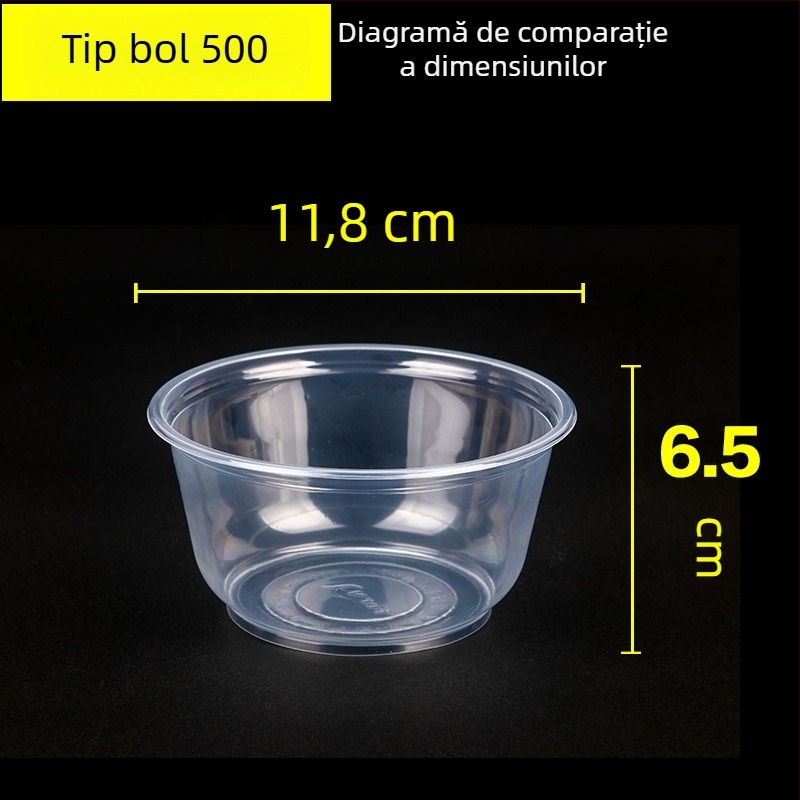 Vas de supă rotund din plastic, de unică folosință, cu capac, compatibil cu microundele, pentru tăiței, la pachet, restaurante și acasă.