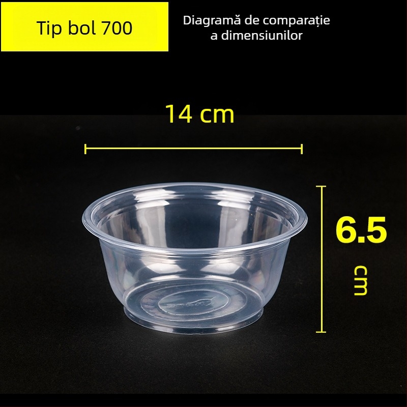 Vas de supă rotund din plastic, de unică folosință, cu capac, compatibil cu microundele, pentru tăiței, la pachet, restaurante și acasă.