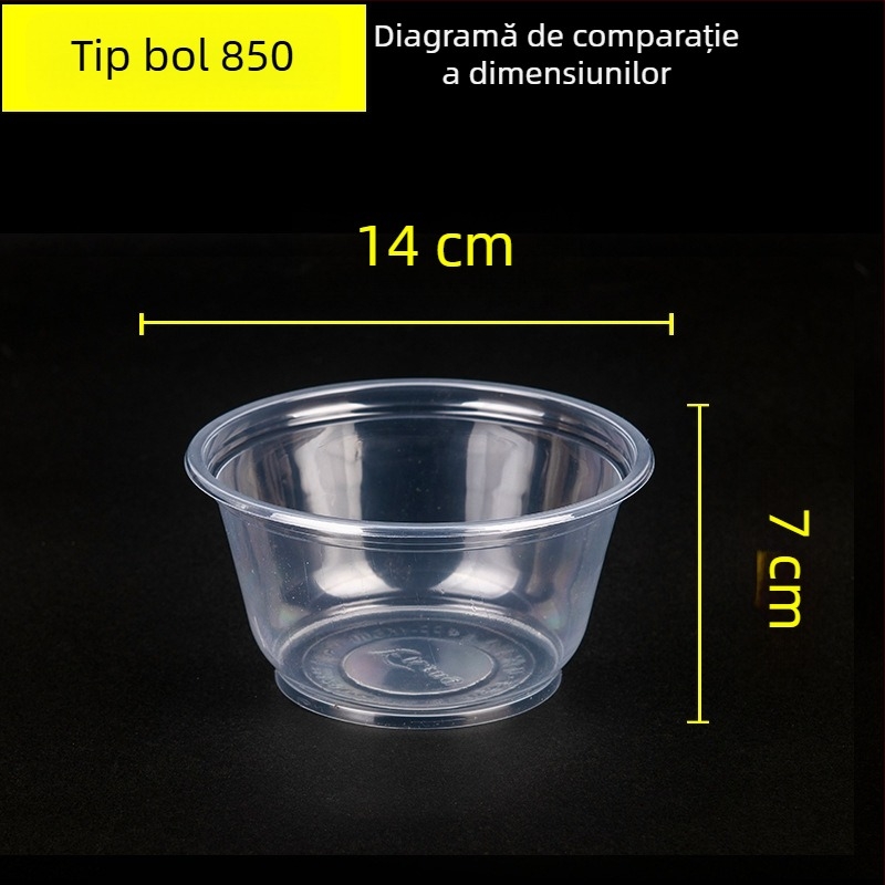 Vas de supă rotund din plastic, de unică folosință, cu capac, compatibil cu microundele, pentru tăiței, la pachet, restaurante și acasă.