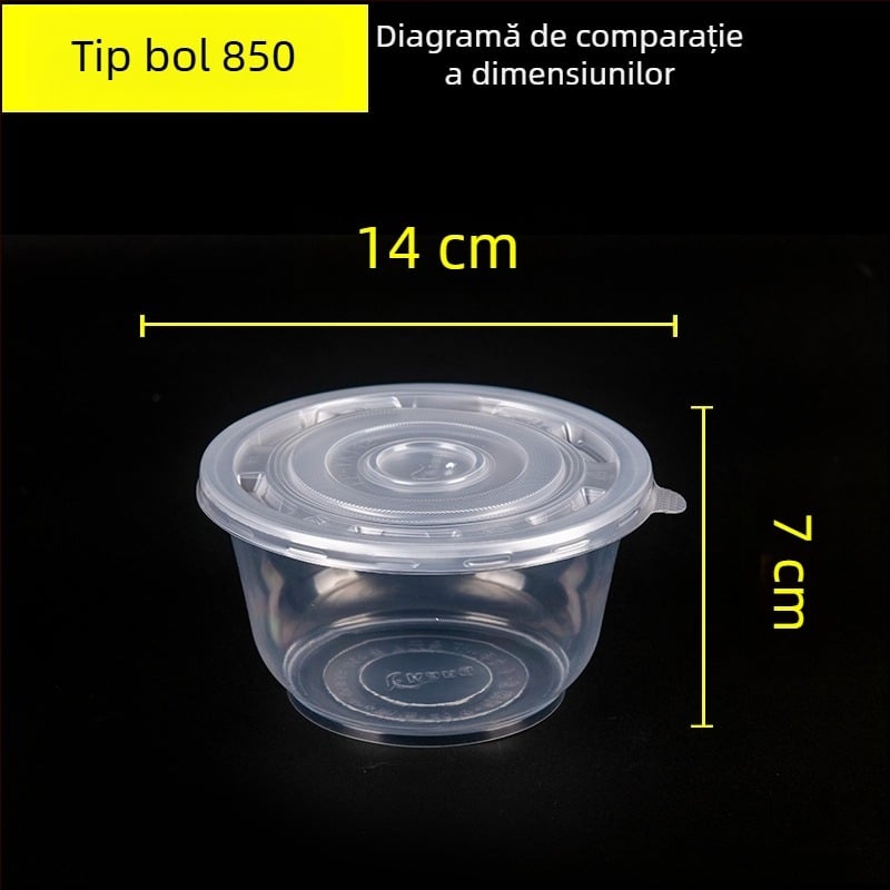 Vas de supă rotund din plastic, de unică folosință, cu capac, compatibil cu microundele, pentru tăiței, la pachet, restaurante și acasă.