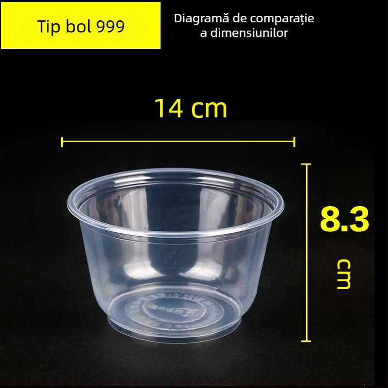 Vas de supă rotund din plastic, de unică folosință, cu capac, compatibil cu microundele, pentru tăiței, la pachet, restaurante și acasă.