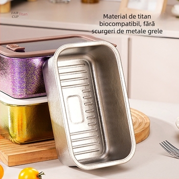 Cutie de mâncare din titan pur, mai multe dimensiuni, cutie de prânz etanșă cu capac, dreptunghiulară, capacitate mare, un singur strat