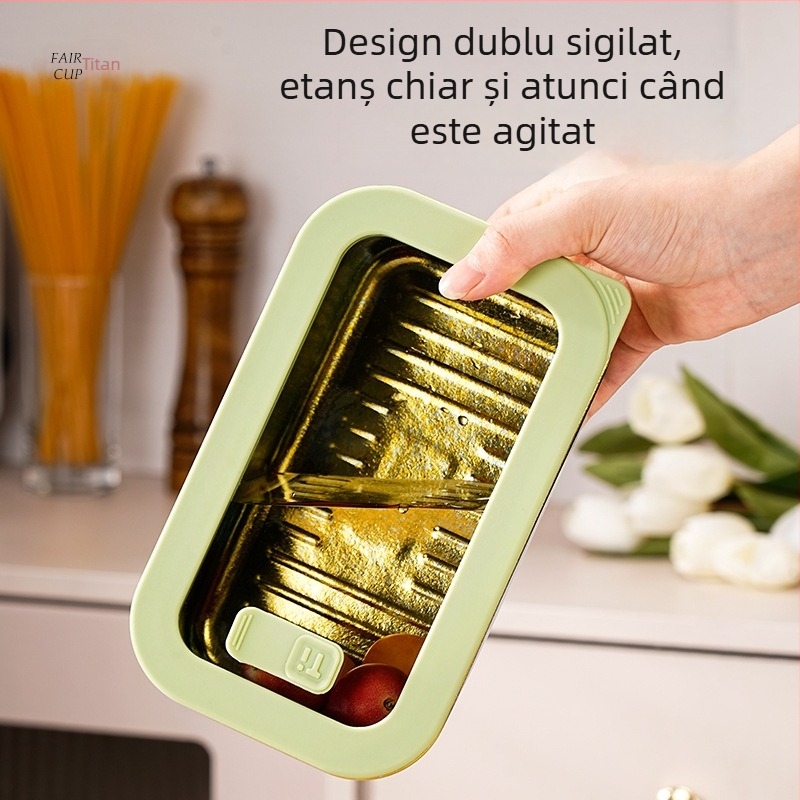 Cutie de mâncare din titan pur, mai multe dimensiuni, cutie de prânz etanșă cu capac, dreptunghiulară, capacitate mare, un singur strat