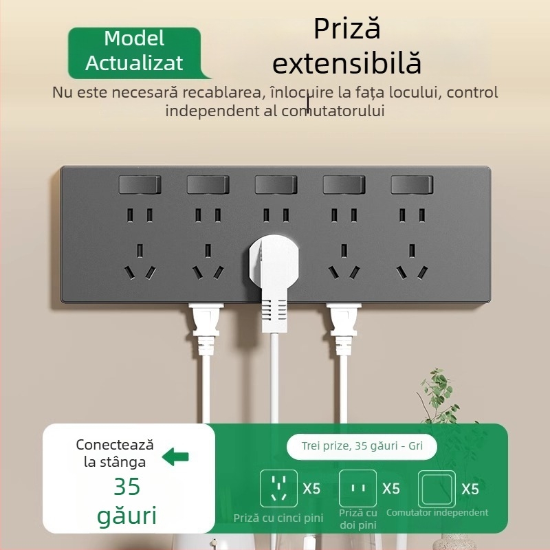 Priză de perete tip 86, multifuncțională, cu convertor și mai multe prize
