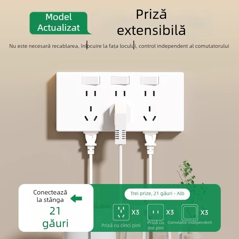 Priză de perete tip 86, multifuncțională, cu convertor și mai multe prize
