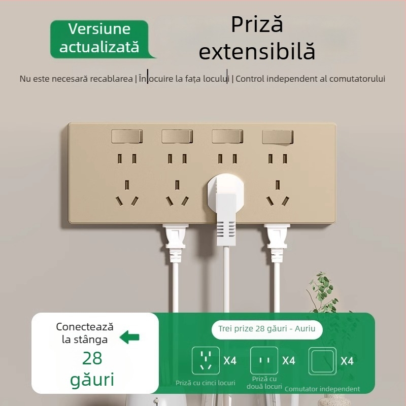 Priză de perete tip 86, multifuncțională, cu convertor și mai multe prize