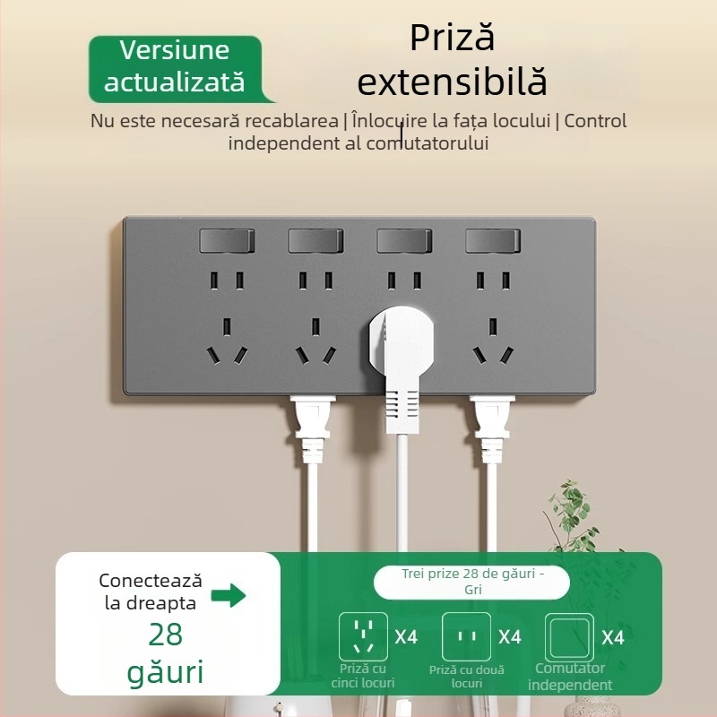 Priză de perete tip 86, multifuncțională, cu convertor și mai multe prize
