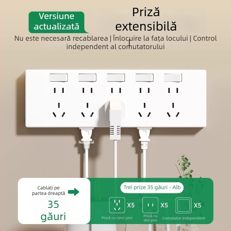 Priză de perete tip 86, multifuncțională, cu convertor și mai multe prize