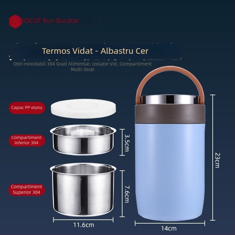 Cutie de prânz termoizolantă din oțel inoxidabil 304, rotundă, pentru elevi și angajați, de calitate alimentară