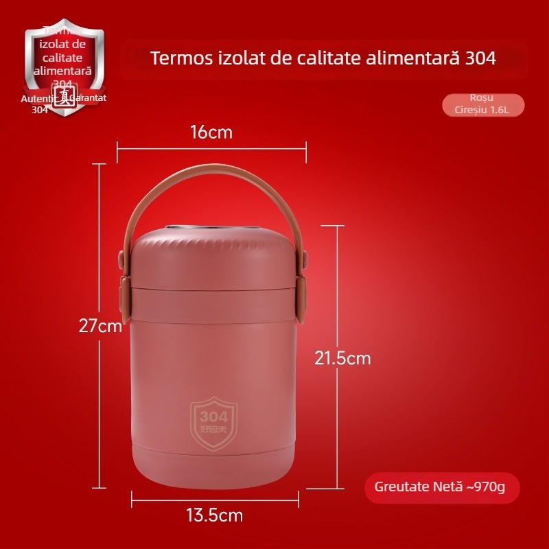 Cutie de prânz termoizolantă din oțel inoxidabil 304, rotundă, pentru elevi și angajați, de calitate alimentară