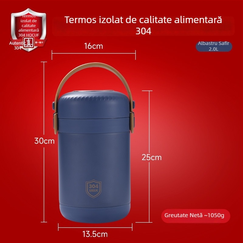 Cutie de prânz termoizolantă din oțel inoxidabil 304, rotundă, pentru elevi și angajați, de calitate alimentară