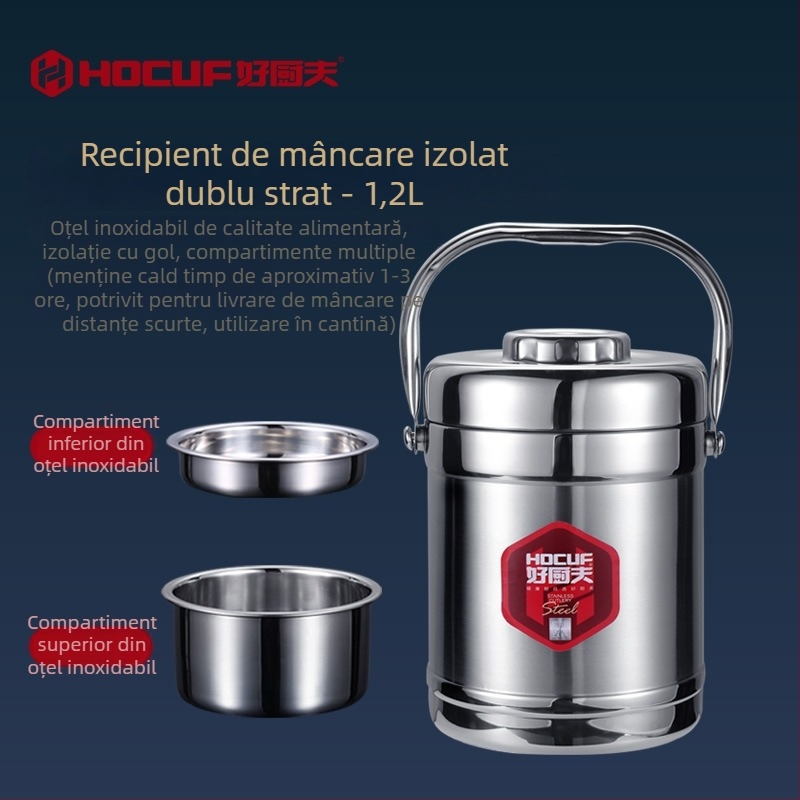 Cutie de prânz termoizolantă din oțel inoxidabil 304, rotundă, pentru elevi și angajați, de calitate alimentară