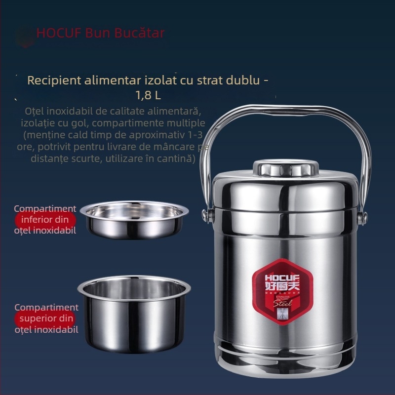 Cutie de prânz termoizolantă din oțel inoxidabil 304, rotundă, pentru elevi și angajați, de calitate alimentară
