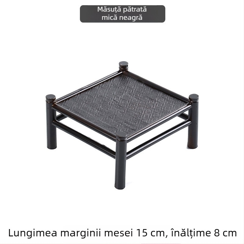 Masă mică de ceai din bambus, cu patru picioare și împletitură din răchită, stil japonez pentru ceremonia ceaiului, suport pentru ceainic și stand portabil de prezentare