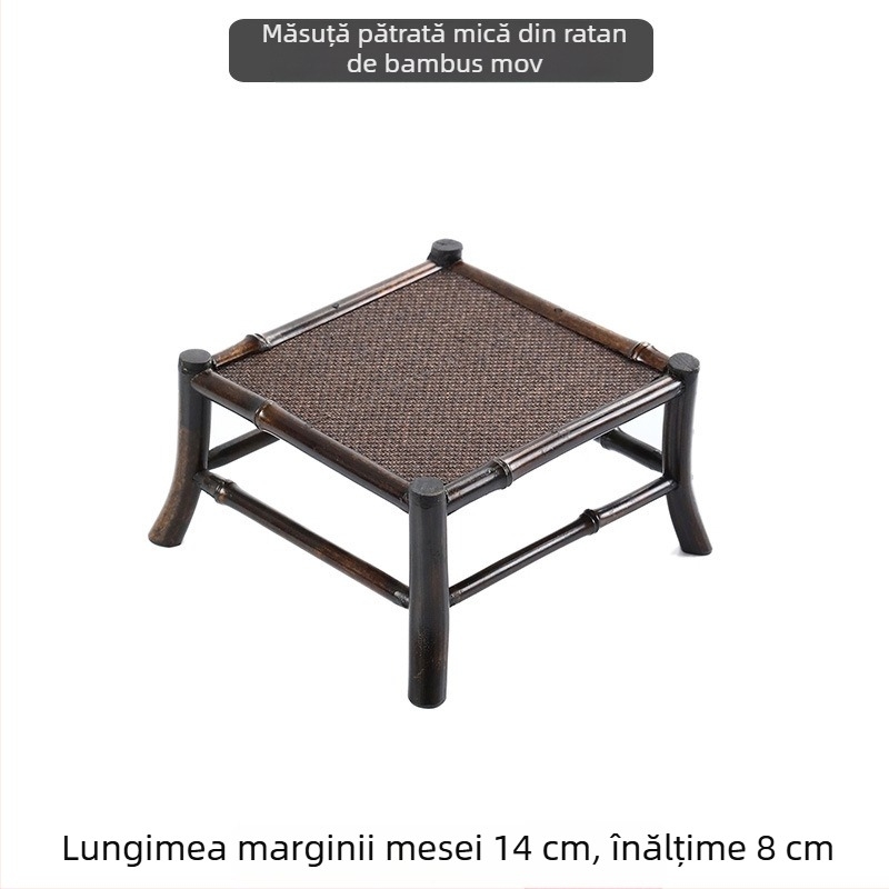 Masă mică de ceai din bambus, cu patru picioare și împletitură din răchită, stil japonez pentru ceremonia ceaiului, suport pentru ceainic și stand portabil de prezentare