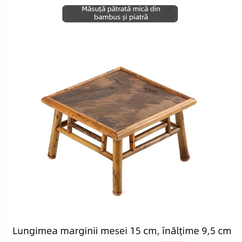 Masă mică de ceai din bambus, cu patru picioare și împletitură din răchită, stil japonez pentru ceremonia ceaiului, suport pentru ceainic și stand portabil de prezentare