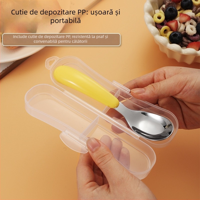 Set de linguri din oțel inoxidabil, formă de lingou, pentru hrănire bebeluți – veselă pentru copii cu design drăguț și cutie