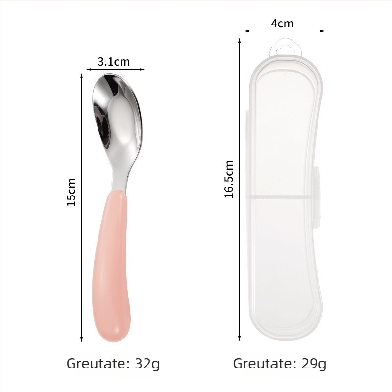 Set de linguri din oțel inoxidabil, formă de lingou, pentru hrănire bebeluți – veselă pentru copii cu design drăguț și cutie