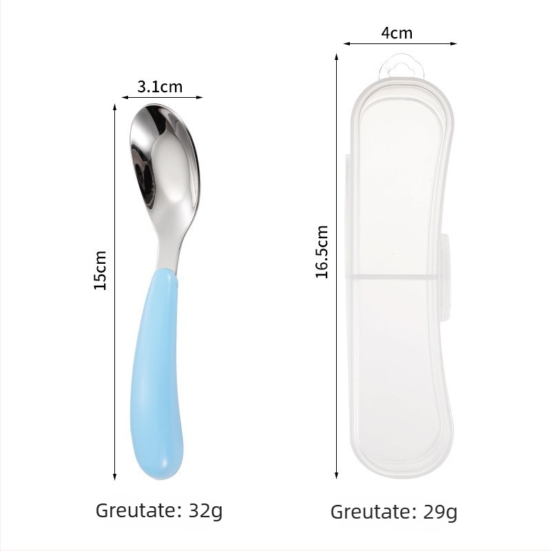 Set de linguri din oțel inoxidabil, formă de lingou, pentru hrănire bebeluți – veselă pentru copii cu design drăguț și cutie