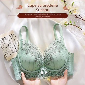 Sutien brodat push-up pentru femei, fără sârmă, reglabil, anti-cădere, cupă 3/4, strângere laterală