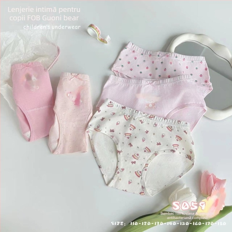 FOB Guoni Bear Chiloți pentru fete din bumbac, formă triunghiulară, antibacteriale, clasă A, pentru copii de 3–8 ani (100–140 cm)