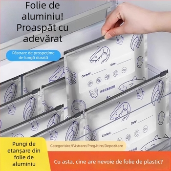Pungi din folie de aluminiu pentru conservarea alimentelor, sigilate, cu închidere tip fermoar pentru frigider, antibacteriale