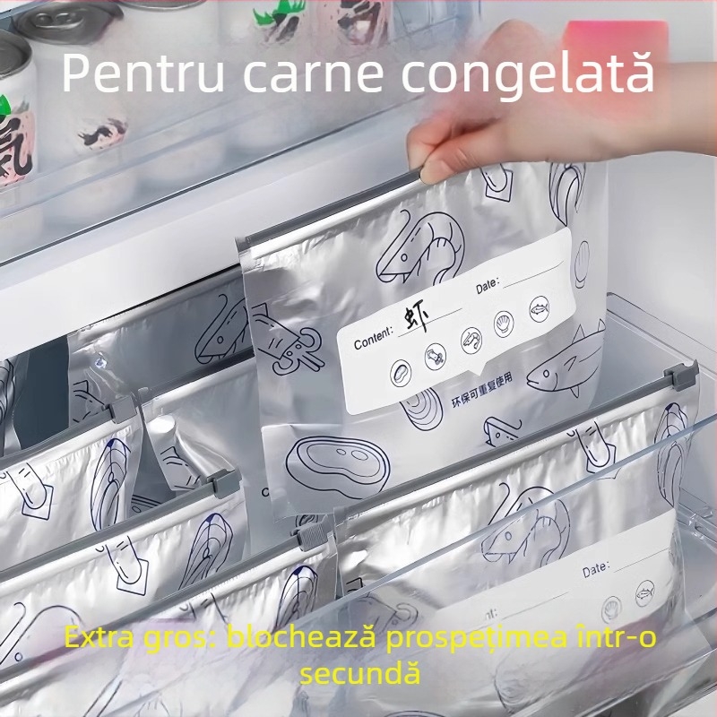 Pungi din folie de aluminiu pentru conservarea alimentelor, sigilate, cu închidere tip fermoar pentru frigider, antibacteriale