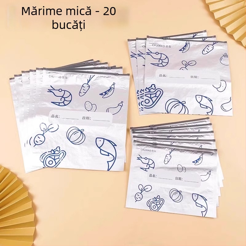 Pungi din folie de aluminiu pentru conservarea alimentelor, sigilate, cu închidere tip fermoar pentru frigider, antibacteriale