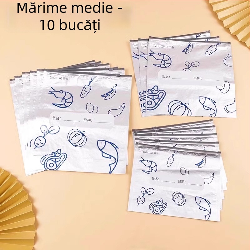 Pungi din folie de aluminiu pentru conservarea alimentelor, sigilate, cu închidere tip fermoar pentru frigider, antibacteriale