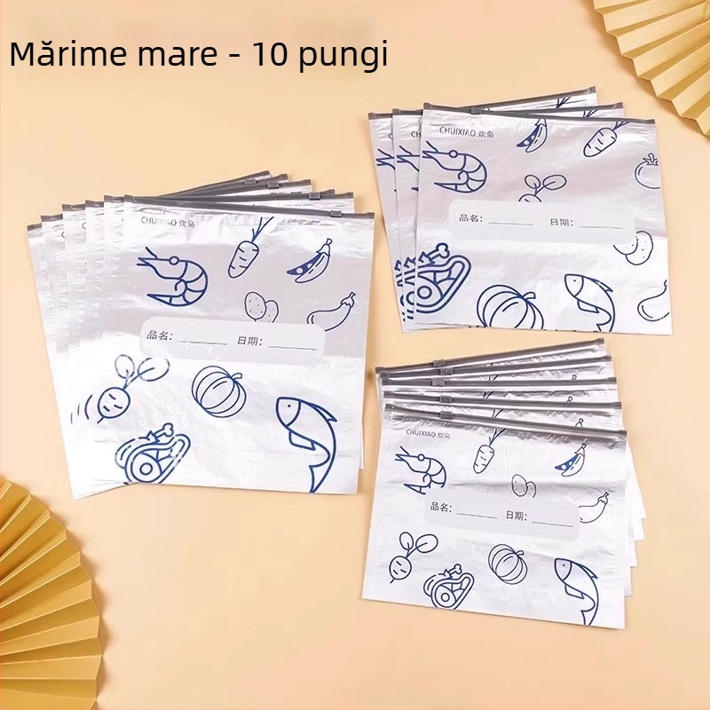 Pungi din folie de aluminiu pentru conservarea alimentelor, sigilate, cu închidere tip fermoar pentru frigider, antibacteriale