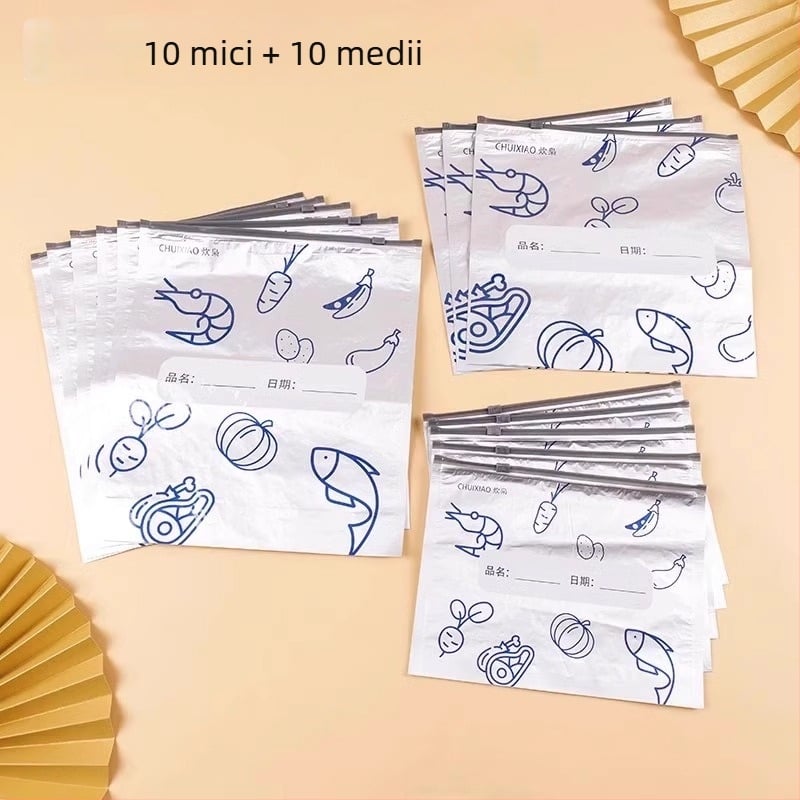Pungi din folie de aluminiu pentru conservarea alimentelor, sigilate, cu închidere tip fermoar pentru frigider, antibacteriale