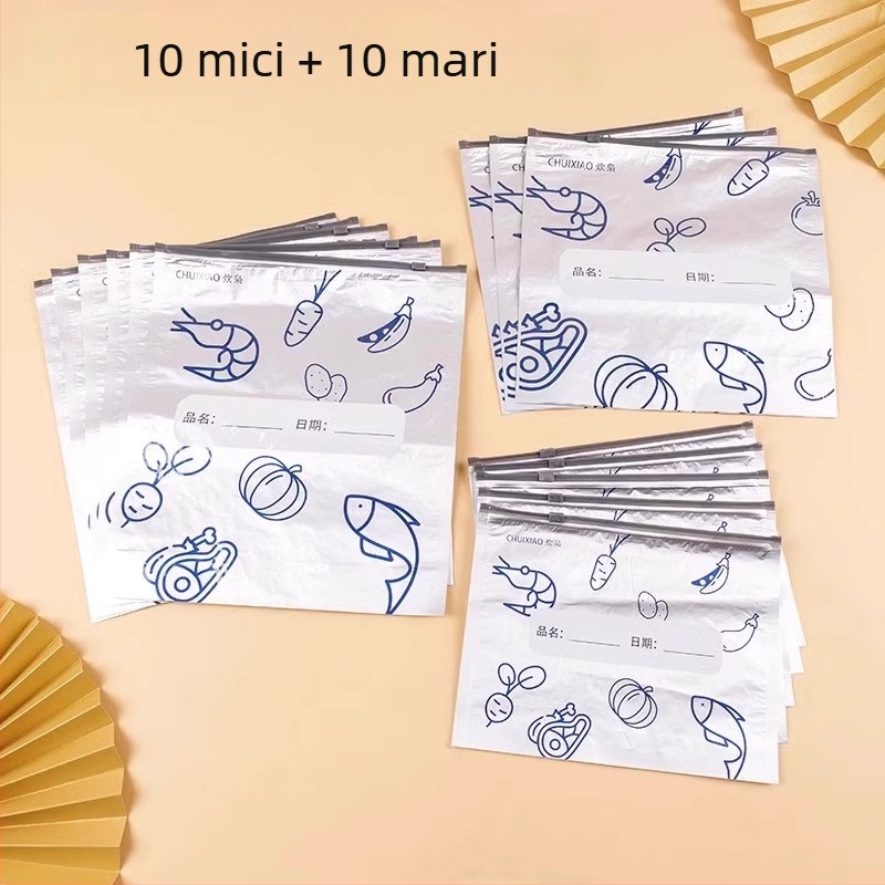 Pungi din folie de aluminiu pentru conservarea alimentelor, sigilate, cu închidere tip fermoar pentru frigider, antibacteriale