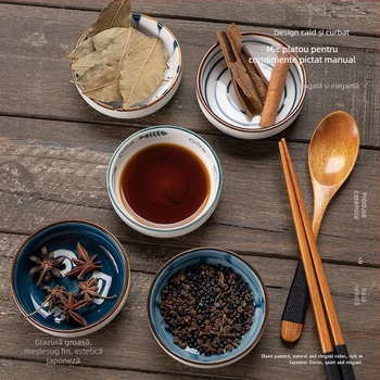 Farfurioară ceramică pictată manual, mic vas de sos în stil japonez pentru sos de soia și oțet
