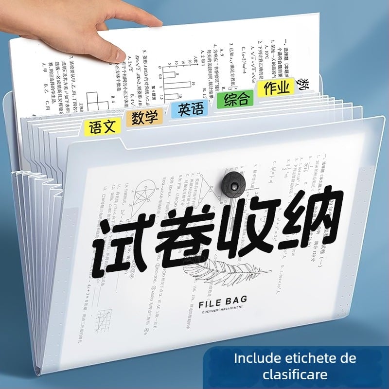 Hua Jie A4 fișier acordeon cu mai multe compartimente, design desen animat – capacitate mare pentru stocarea lucrărilor de examen