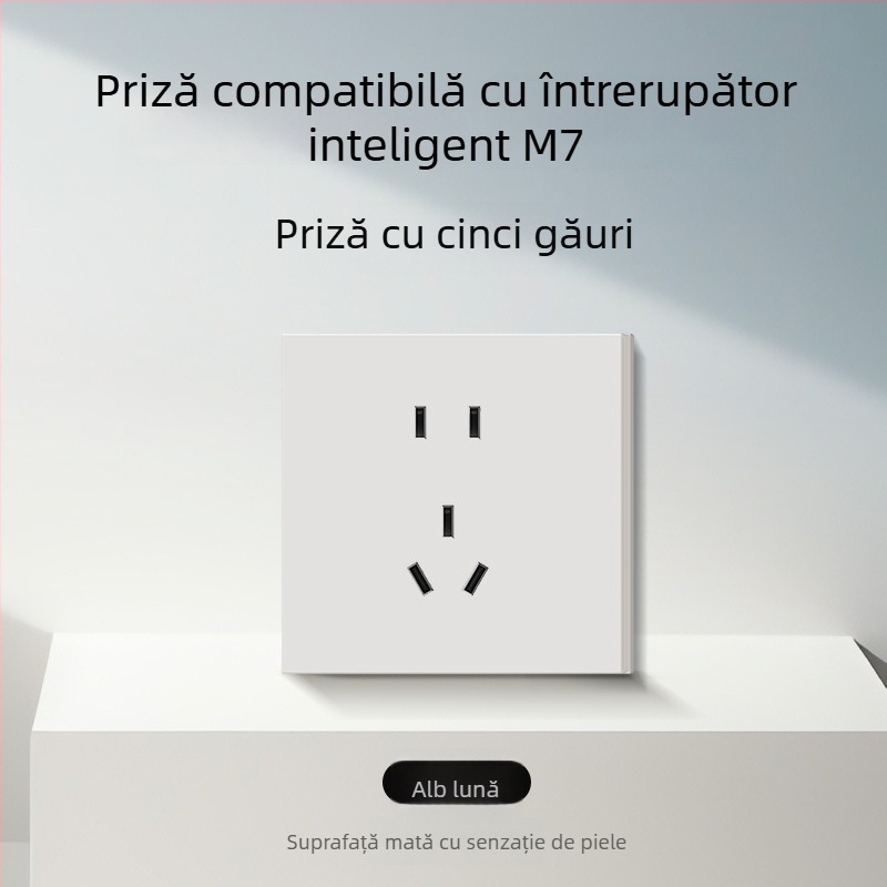 Comutator și priză tip 86, finisaj mat, pentru montaj ascuns, compatibil cu sisteme inteligente, priză 1-gang cu 5 găuri, panou pentru aer condiționat 16A