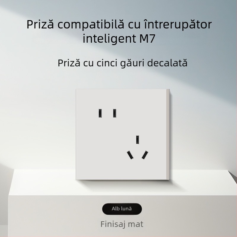 Comutator și priză tip 86, finisaj mat, pentru montaj ascuns, compatibil cu sisteme inteligente, priză 1-gang cu 5 găuri, panou pentru aer condiționat 16A