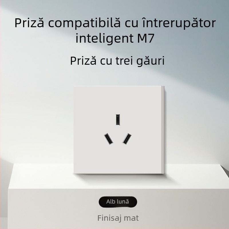 Comutator și priză tip 86, finisaj mat, pentru montaj ascuns, compatibil cu sisteme inteligente, priză 1-gang cu 5 găuri, panou pentru aer condiționat 16A