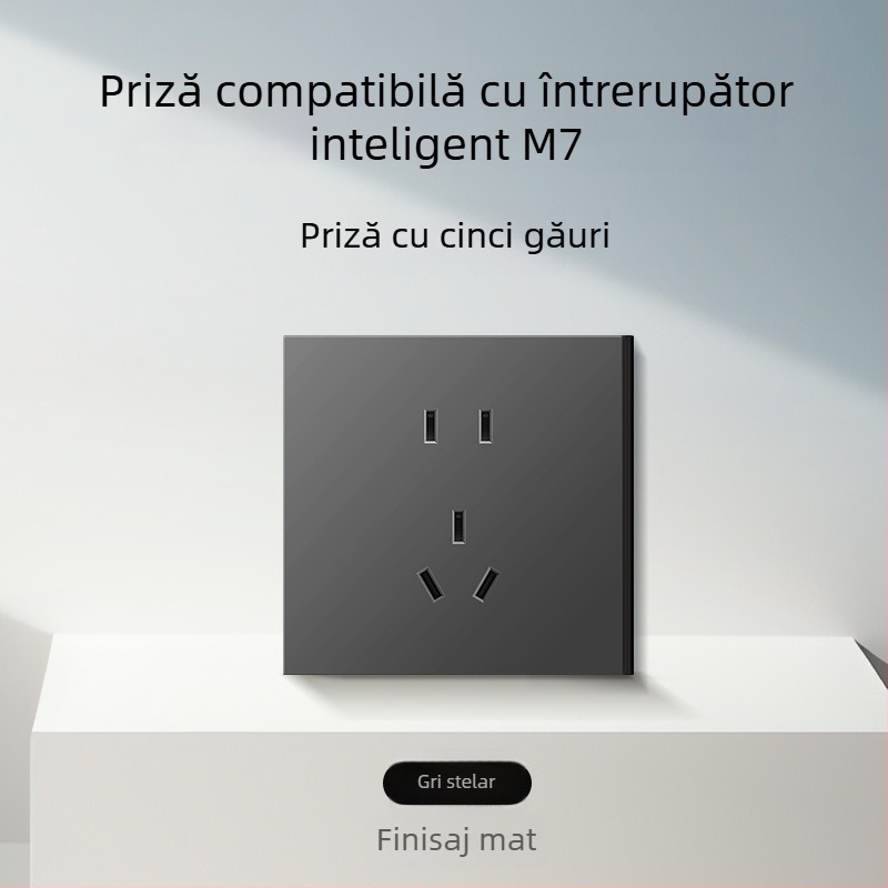 Comutator și priză tip 86, finisaj mat, pentru montaj ascuns, compatibil cu sisteme inteligente, priză 1-gang cu 5 găuri, panou pentru aer condiționat 16A