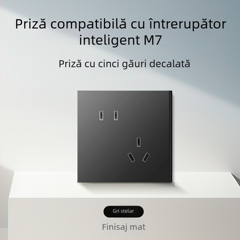 Comutator și priză tip 86, finisaj mat, pentru montaj ascuns, compatibil cu sisteme inteligente, priză 1-gang cu 5 găuri, panou pentru aer condiționat 16A