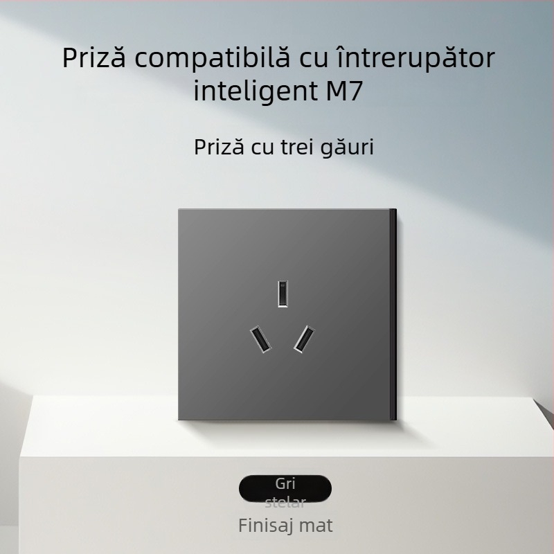 Comutator și priză tip 86, finisaj mat, pentru montaj ascuns, compatibil cu sisteme inteligente, priză 1-gang cu 5 găuri, panou pentru aer condiționat 16A