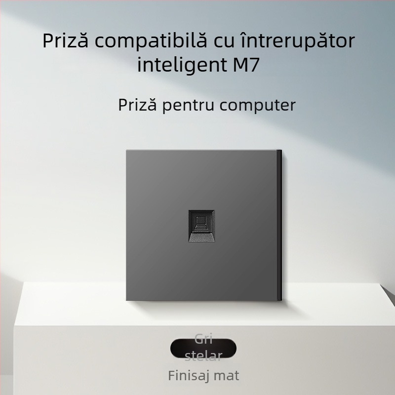 Comutator și priză tip 86, finisaj mat, pentru montaj ascuns, compatibil cu sisteme inteligente, priză 1-gang cu 5 găuri, panou pentru aer condiționat 16A